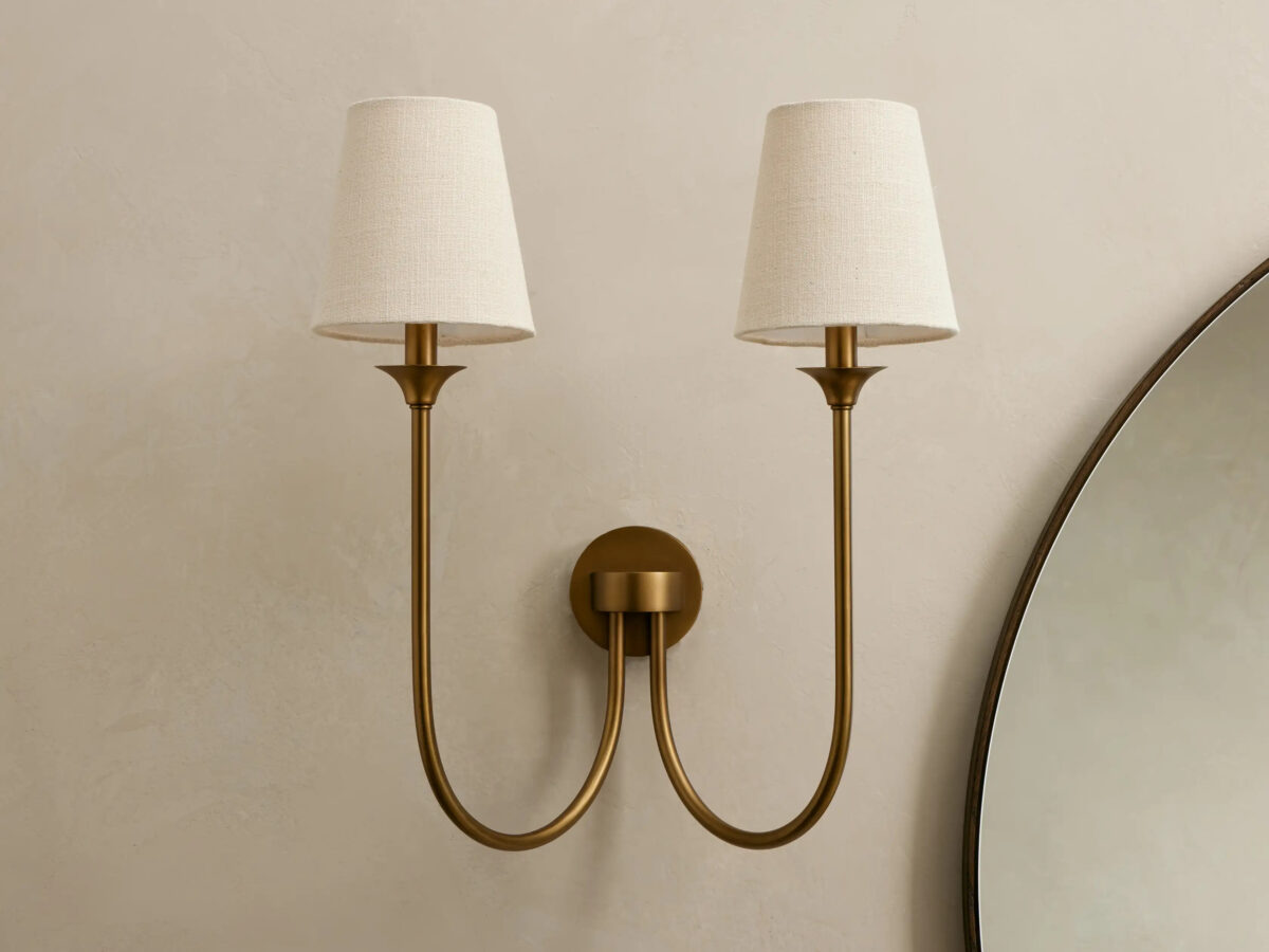 GV Saige Bronze Wall Sconce with Off White Shades - Image 7