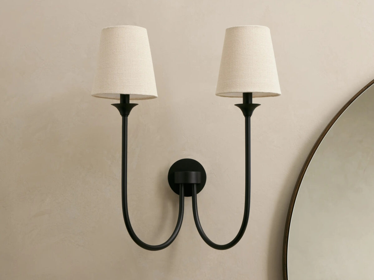 GV Saige Bronze Wall Sconce with Off White Shades - Image 3