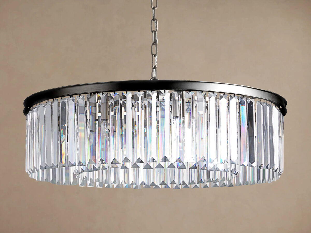 GV Leyland Round Art Deco Glass Light Chandelier - Image 5