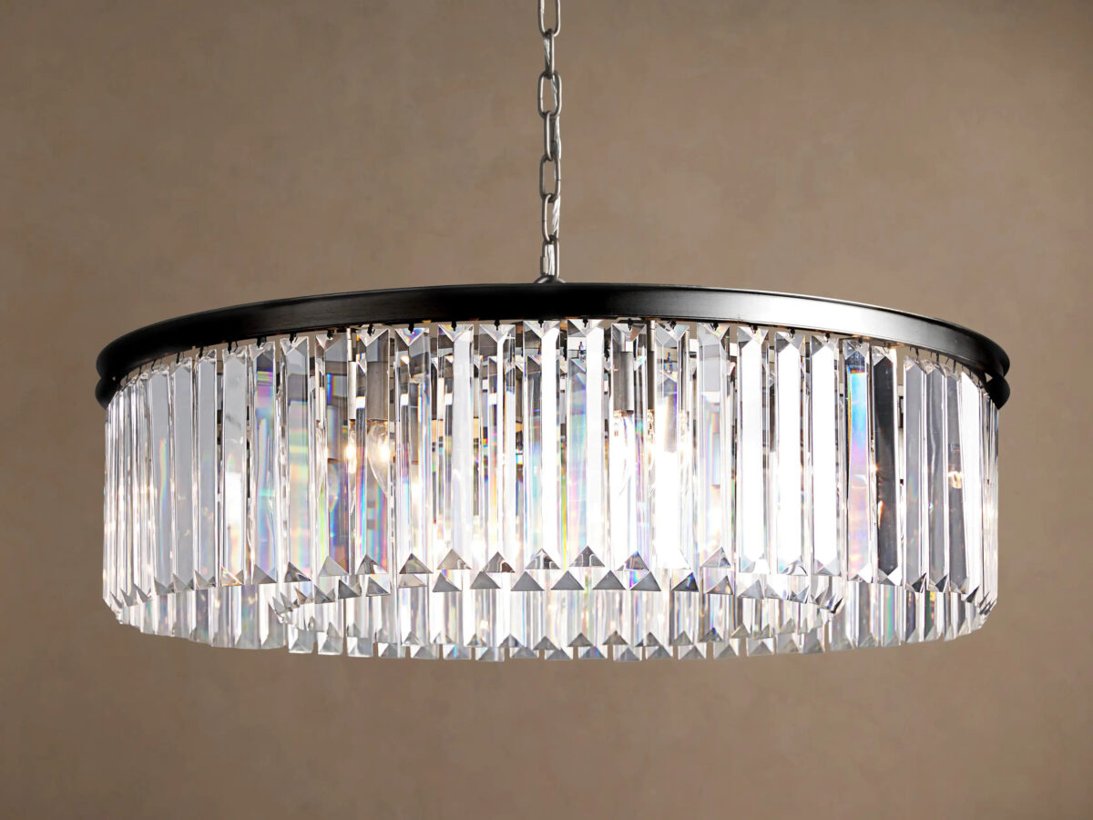 GV Leyland Round Art Deco Glass Light Chandelier - Image 4