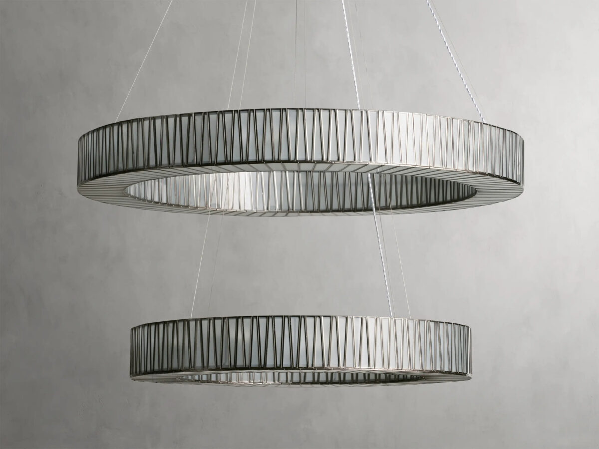 GV Modern Glass Light 2 Tier Round Nickel Chandelier - Image 2
