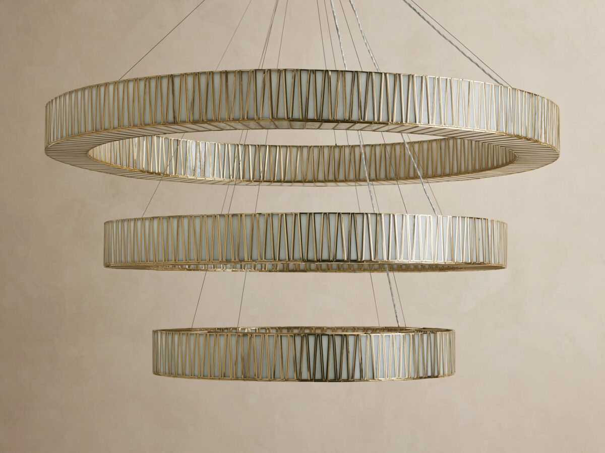 GV Brass Glass Chandelier 3 Tier Round - Image 2