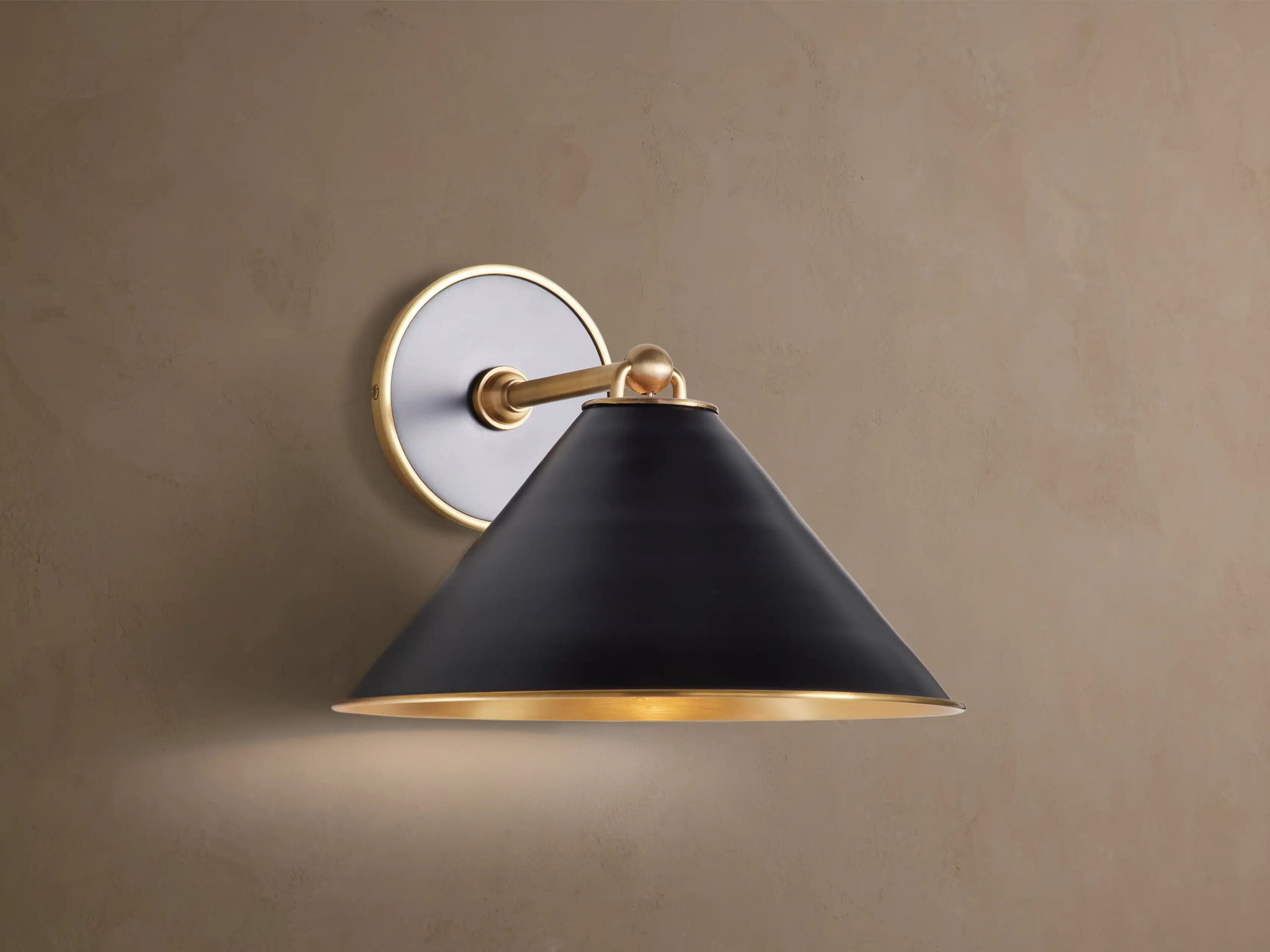 663507H445_BAI260113 GV Black Brass Sconce with Matte Cone Shade - Image 1