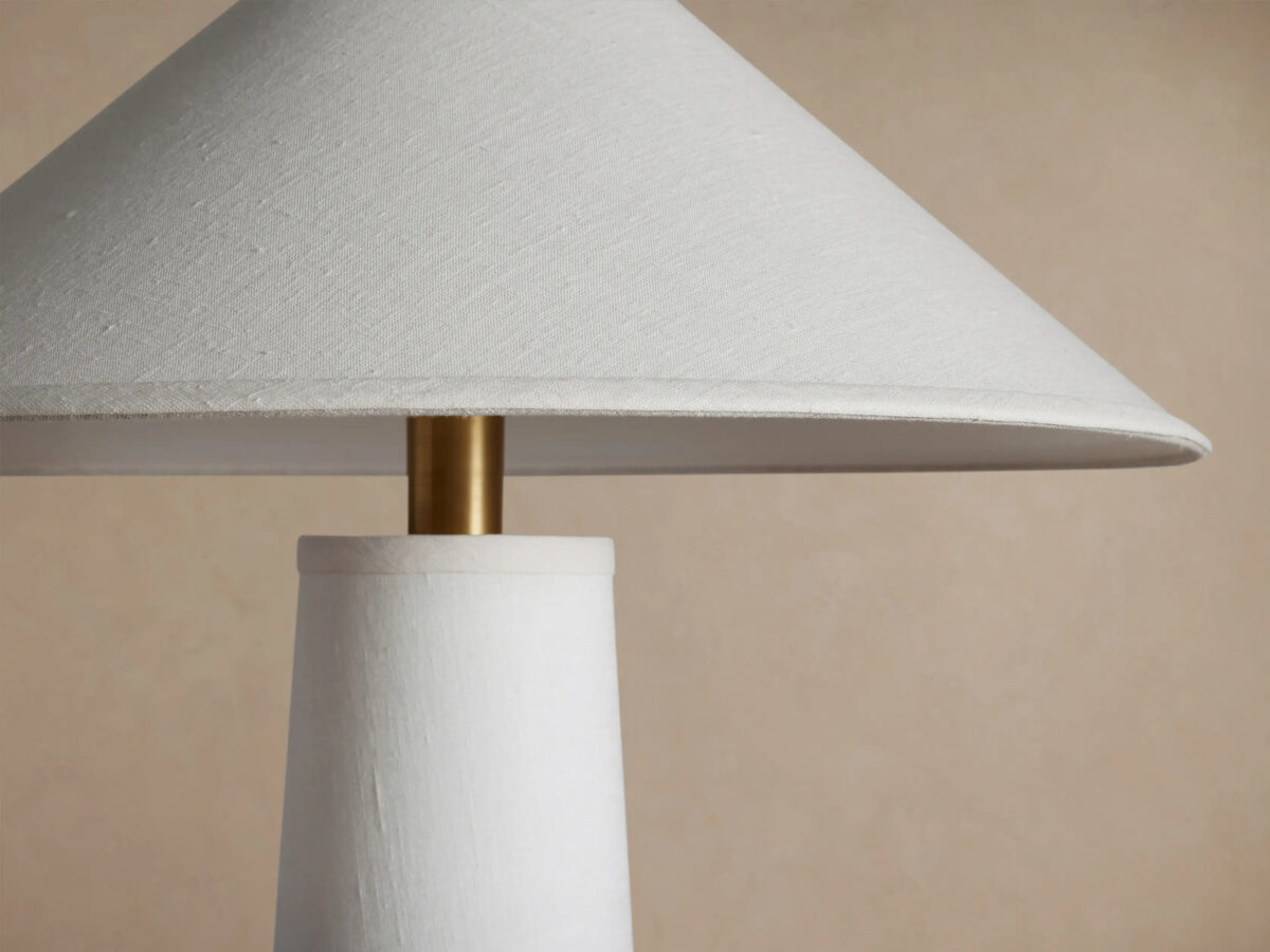 GV Ombra Linen Floor Lamp with Teak and Brass Accents - Image 3