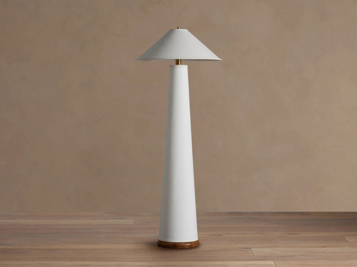 GV Ombra Linen Floor Lamp with Teak and Brass Accents - Image 2