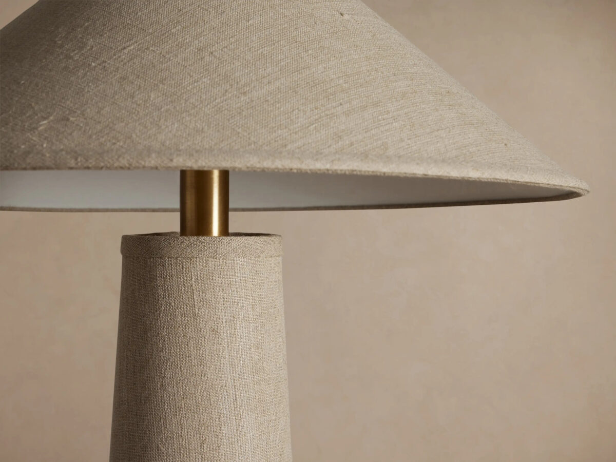 GV Ombra Linen Floor Lamp with Teak and Brass Accents - Image 6