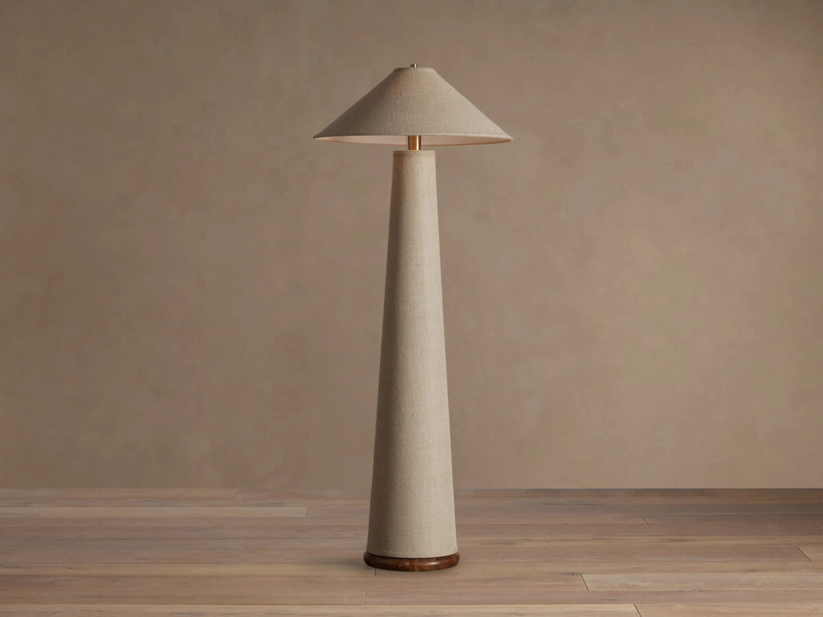 GV Ombra Linen Floor Lamp with Teak and Brass Accents - Image 4