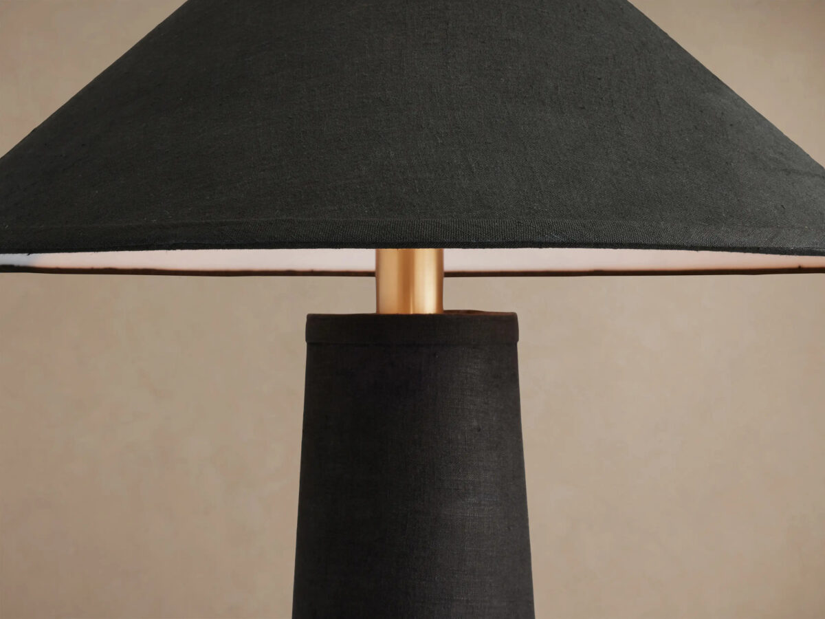 GV Ombra Linen Floor Lamp with Teak and Brass Accents - Image 9