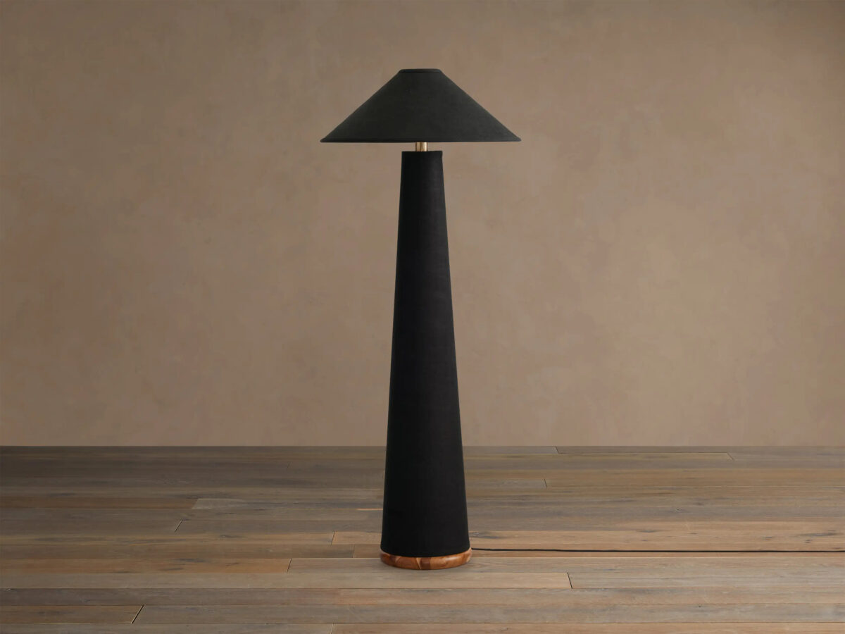 GV Ombra Linen Floor Lamp with Teak and Brass Accents - Image 8