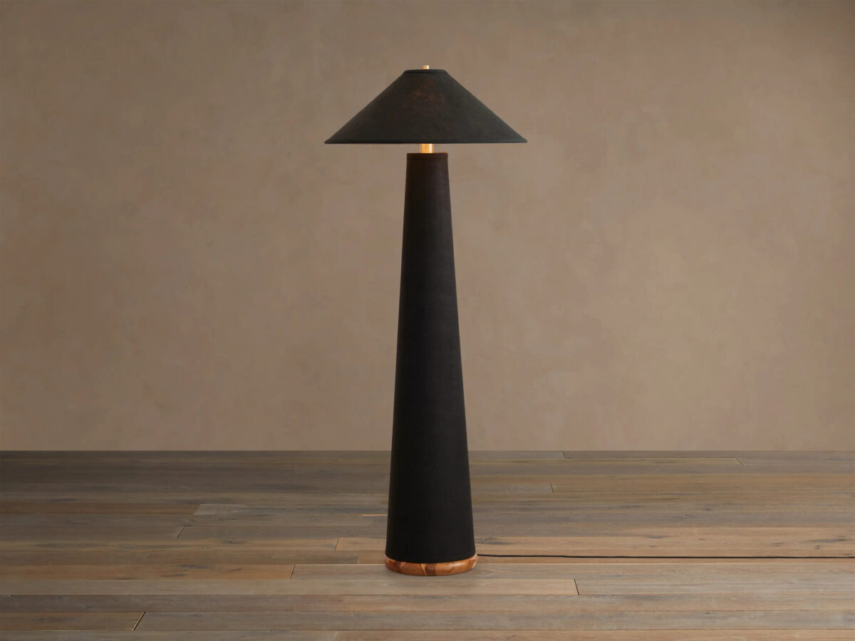 GV Ombra Linen Floor Lamp with Teak and Brass Accents - Image 7