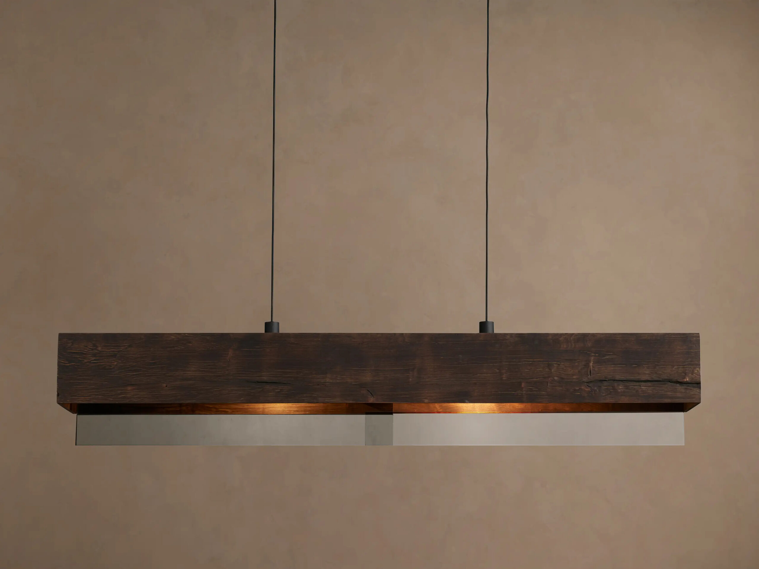 663899H123_BDW260113 GV Lena 47 Inch Wood Linear Chandelier with Mirrored Glass - Image 1