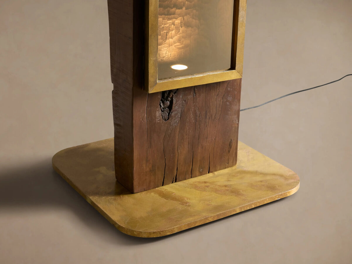 GV Wood Floor Lamp 100 Inch with Brass and Mirrored Glass - Image 3