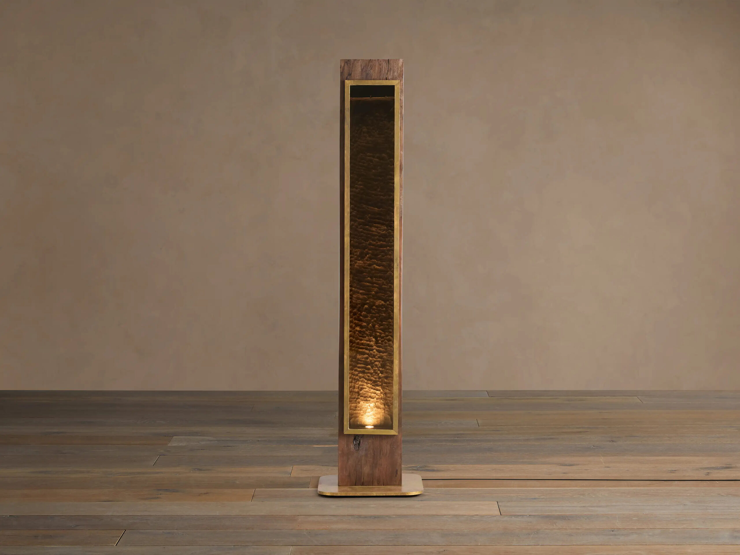 663899L127_BFW260113 GV Wood Floor Lamp 100 Inch with Brass and Mirrored Glass - Image 1