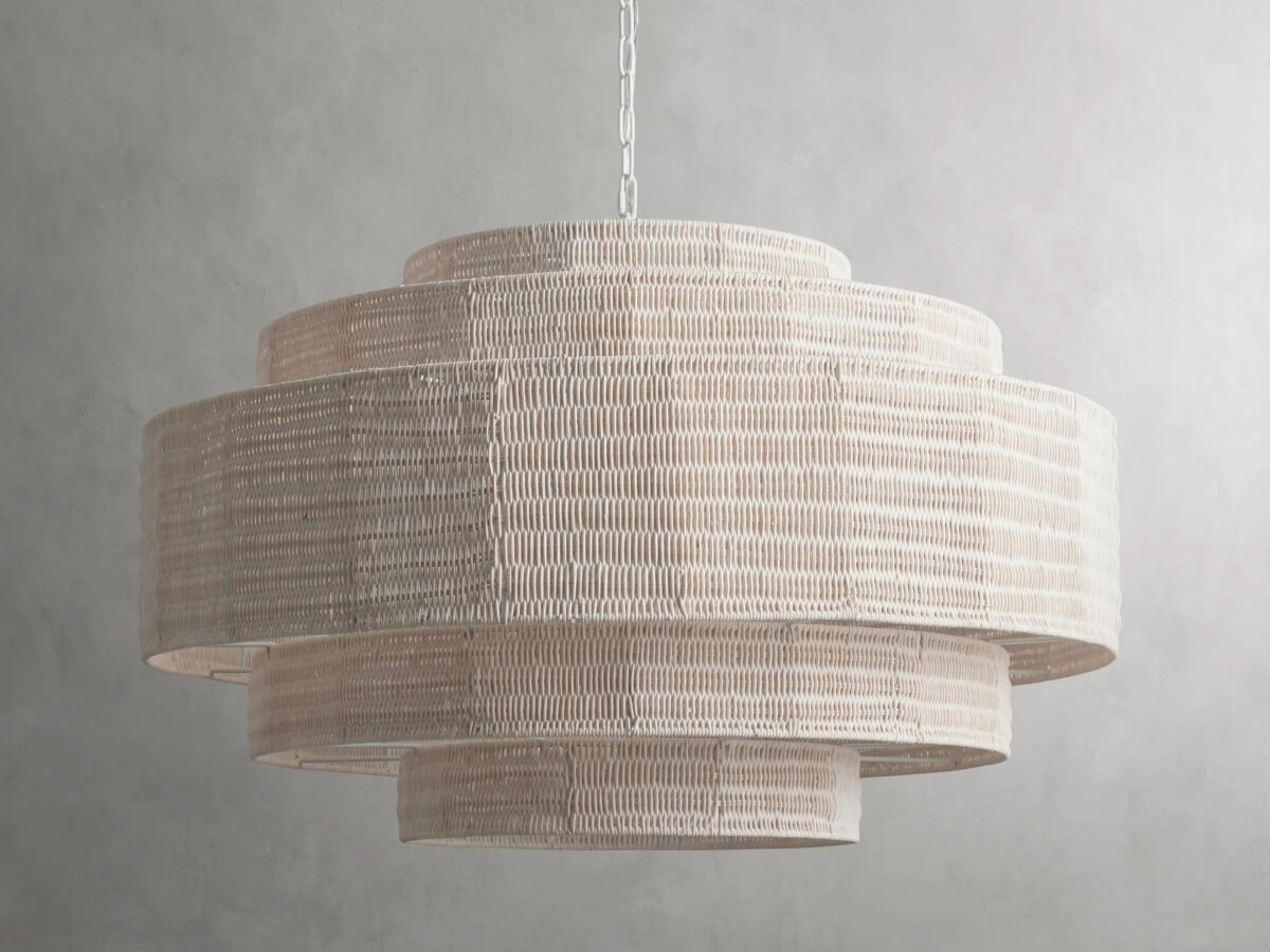 GV Rattan Chandelier 40 Inch White Handwoven Shade - Image 2