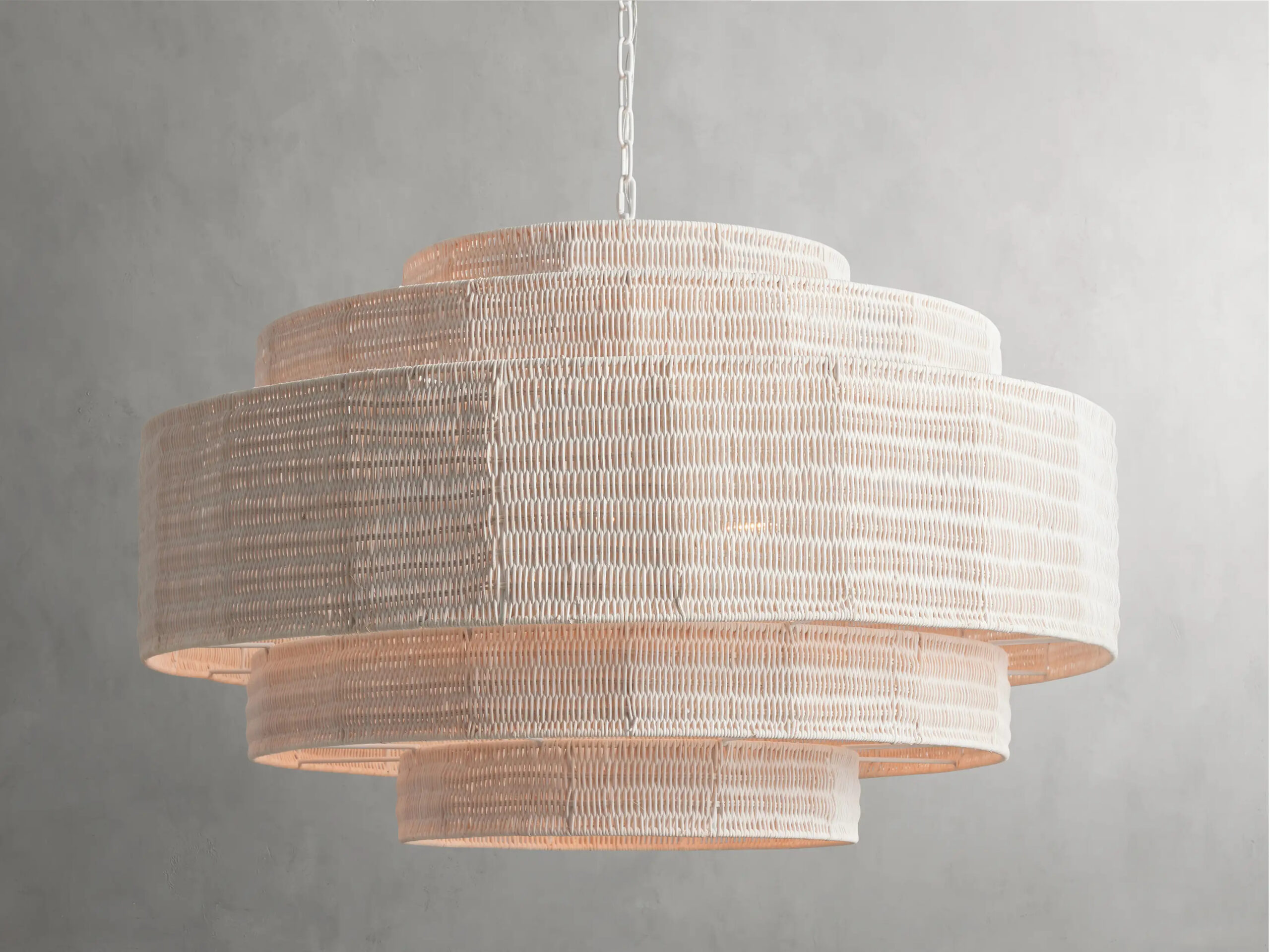 66594H220_N240425 GV Rattan Chandelier 40 Inch White Handwoven Shade - Image 1
