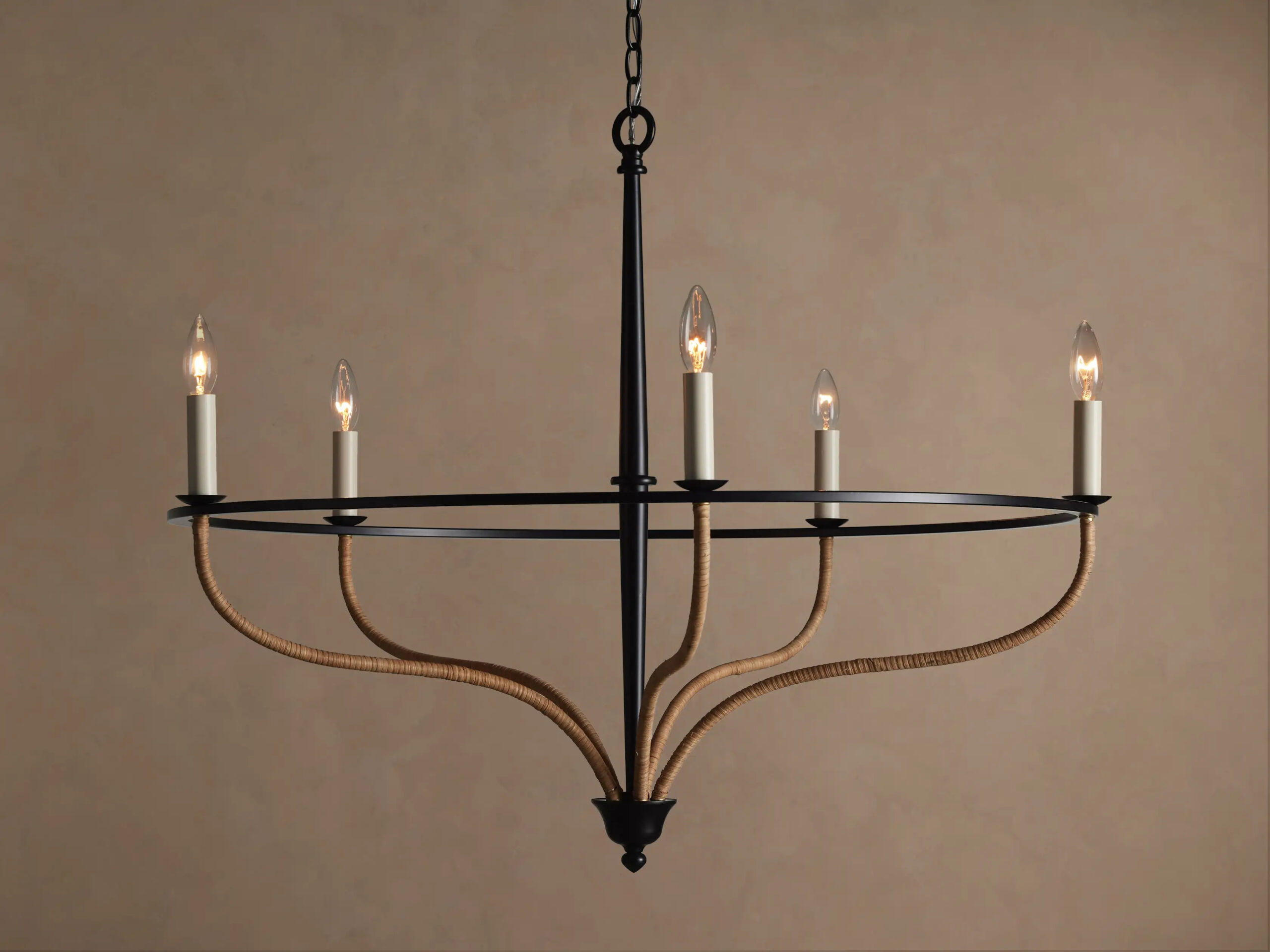 66594H558_CS260115 GV Rosalind Rattan Chandelier in Black Iron - Image 1