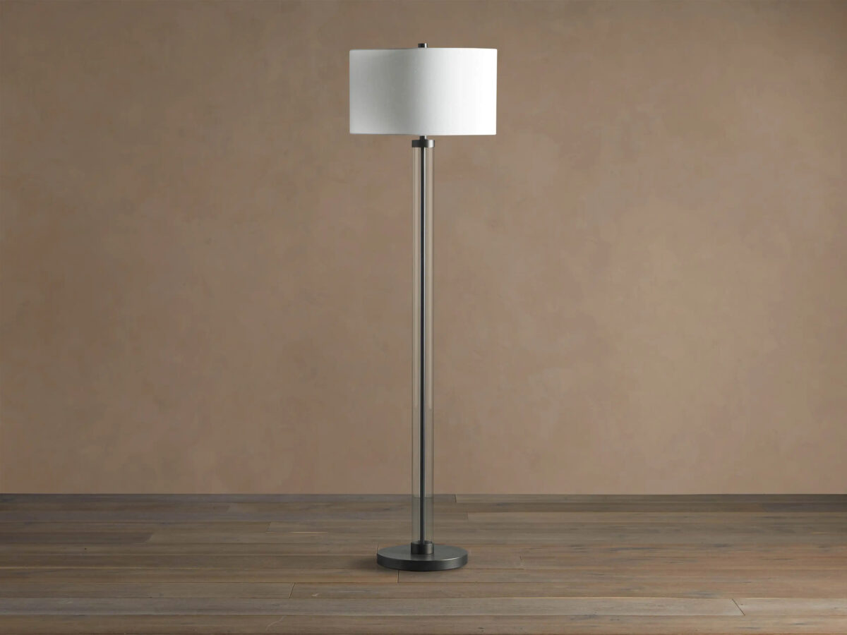 GV Glass Floor Lamp with Brass Base and Linen Shade - Image 5