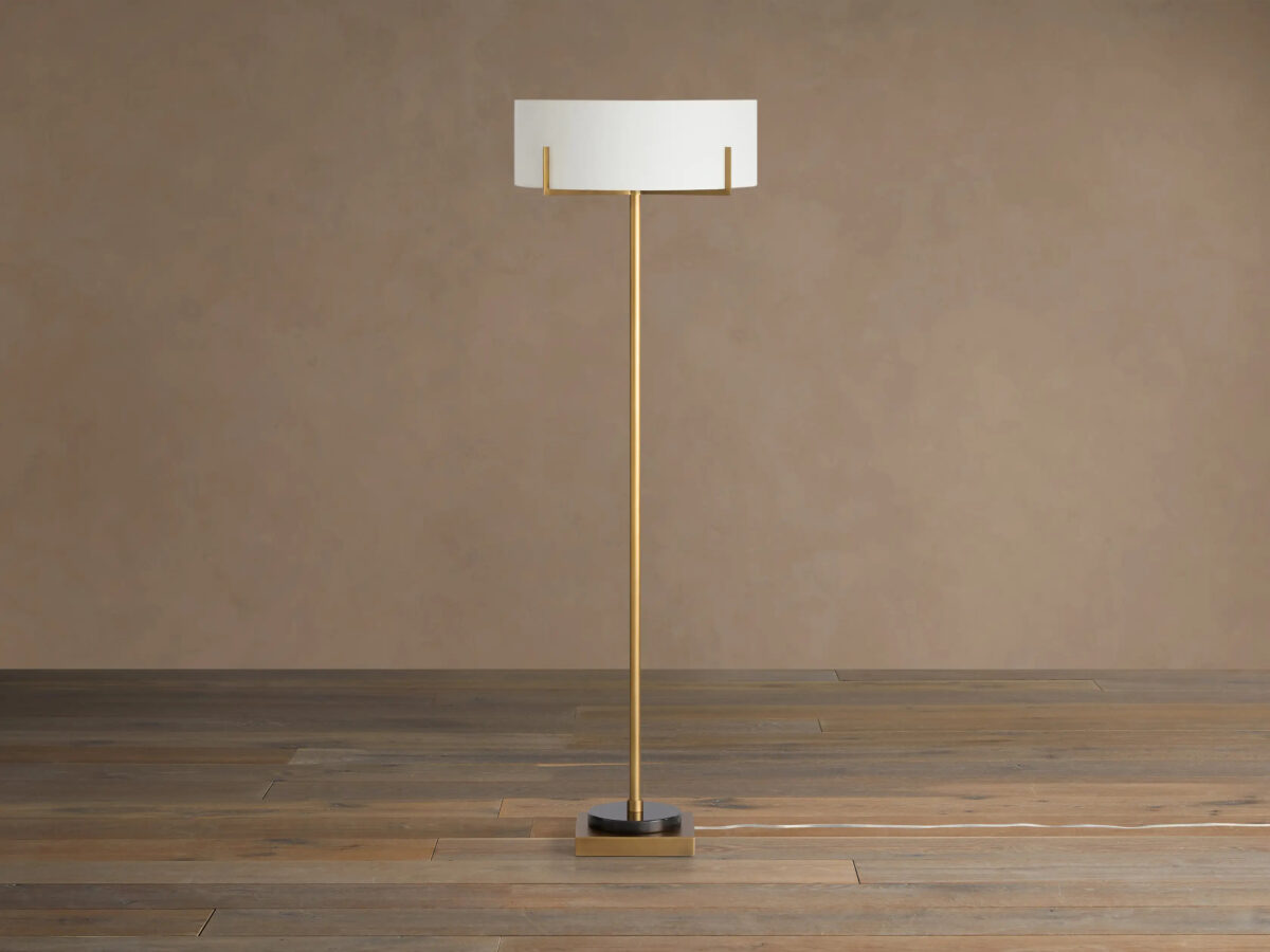 GV Brass Floor Lamp with Linen Shade and Granite Base - Image 2