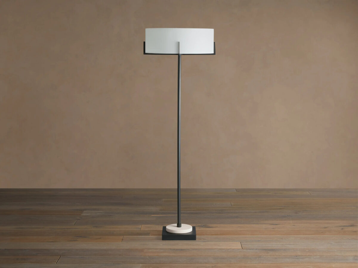 GV Brass Floor Lamp with Linen Shade and Granite Base - Image 5