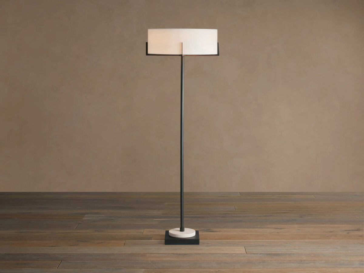 GV Brass Floor Lamp with Linen Shade and Granite Base - Image 4