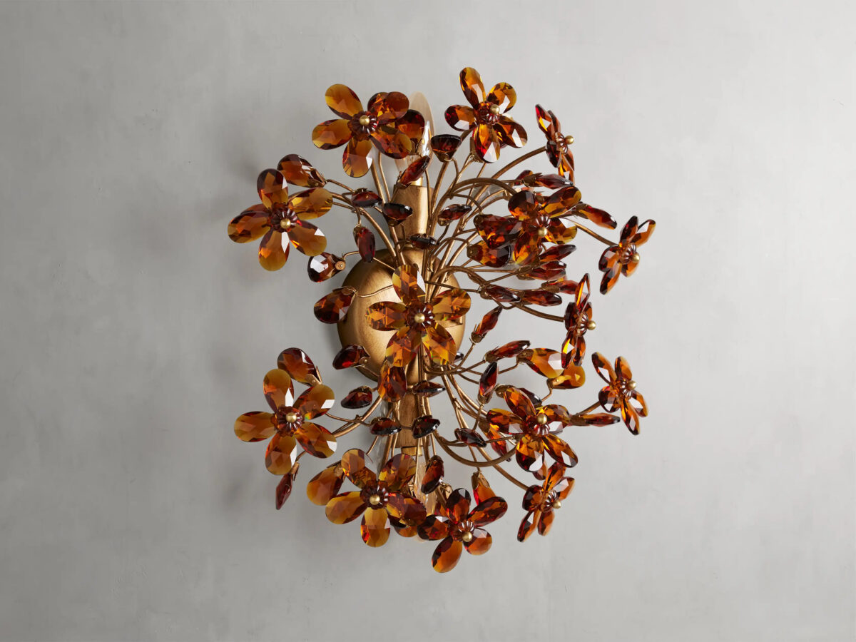 GV Fiore Floral Brass Sconce with Amber Glass - Image 2