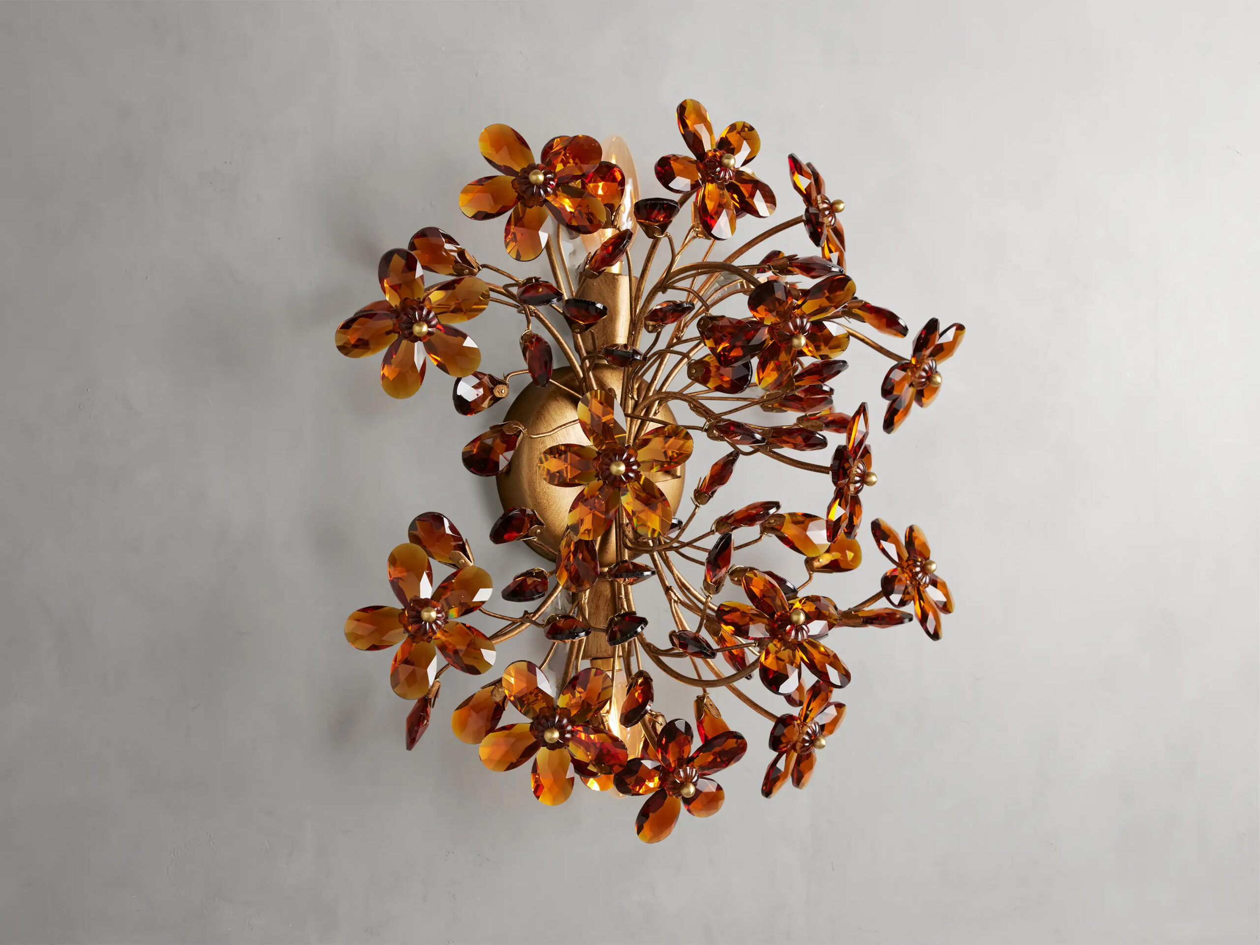 66636H688_aZ2407231 GV Fiore Floral Brass Sconce with Amber Glass - Image 1