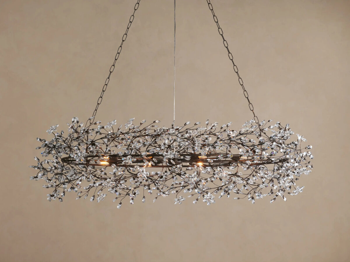 GV Fiore Iron Oval Chandelier with Crystal Floral Details - Image 20