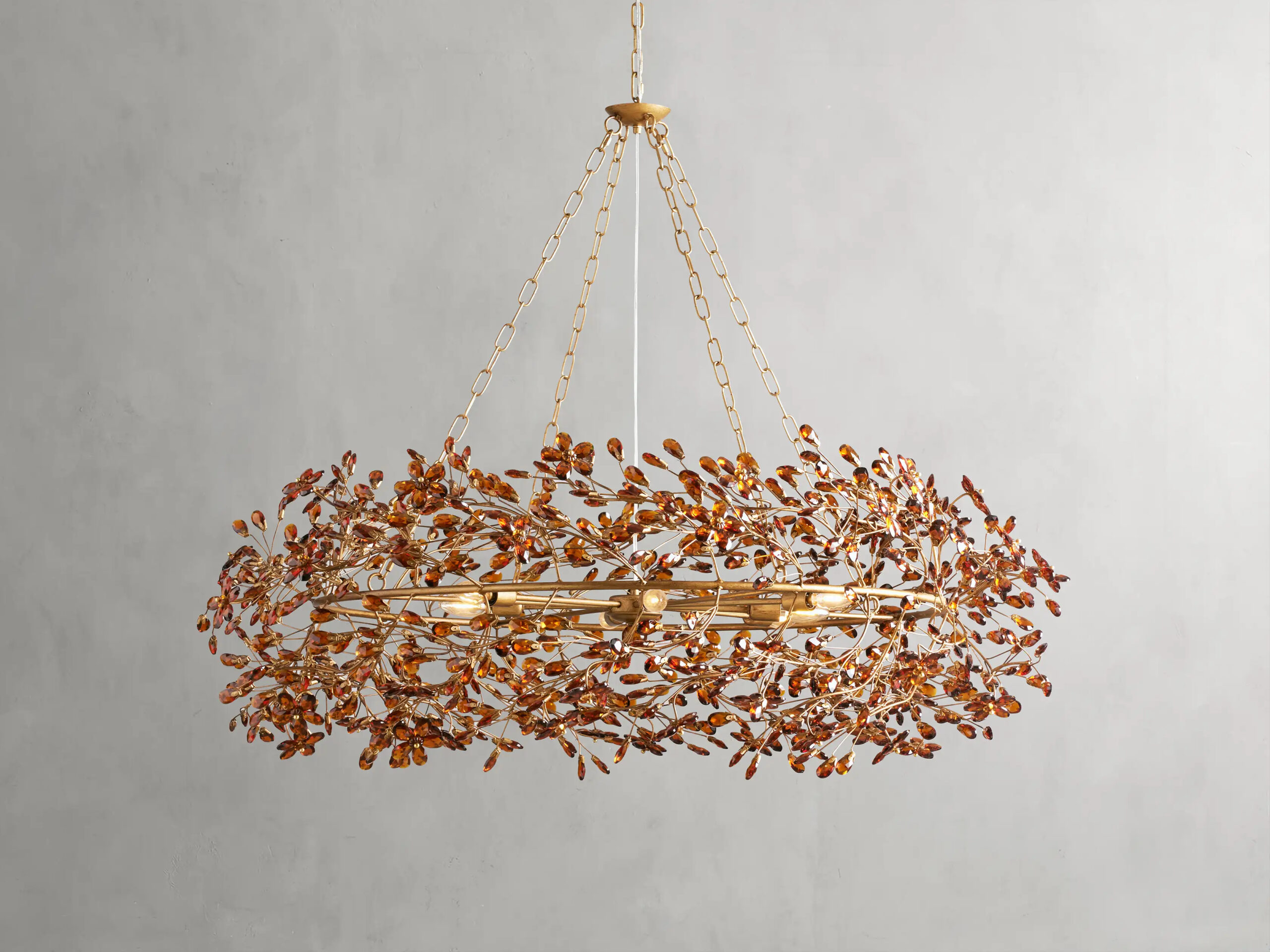 66636H712_N241002 GV Fiore Crown Brass Chandelier with Amber Glass - Image 1