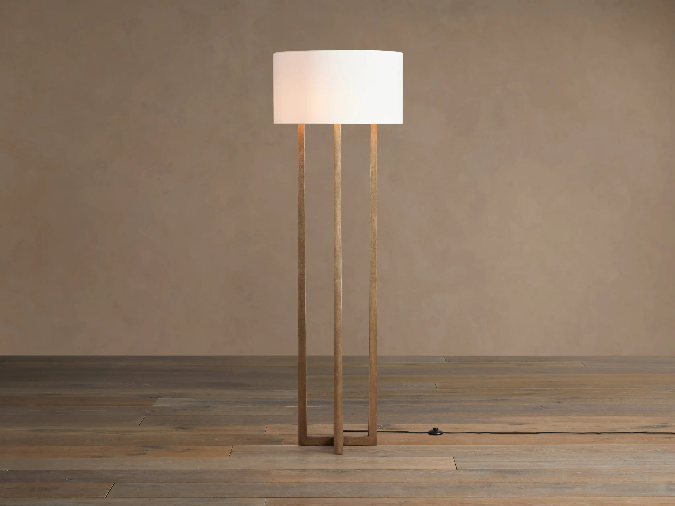 66954L110KT_LQ260112 GV Emmet Brass Floor Lamp with Linen Shade - Image 1