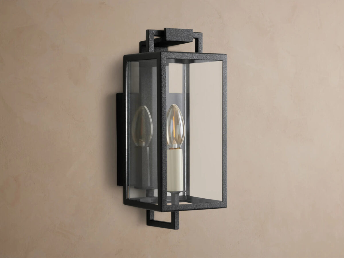 GV Iron Outdoor Sconce 12 Inch Black Glass Lantern - Image 2