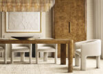 Elegant dining room with Gorvey lighting and contemporary furniture.