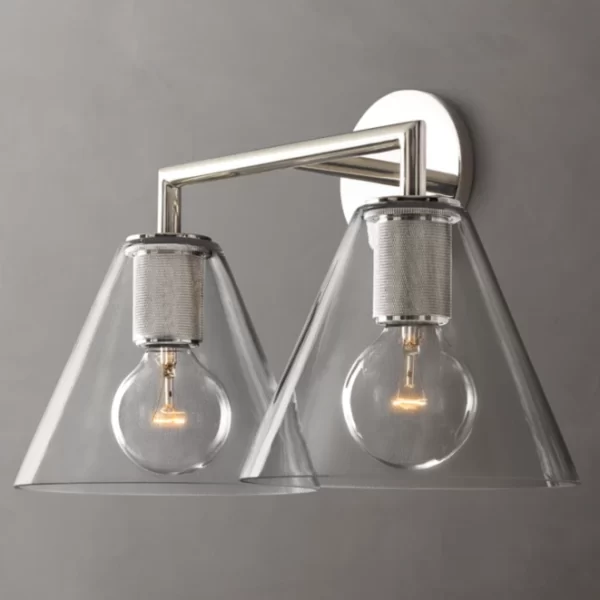 Contemporary wall-mounted Gorvey lighting with glass shades and LED bulbs.