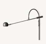 Sleek black adjustable wall lamp with curved arm for modern lighting.