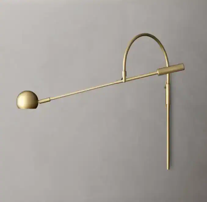 Elegant gold wall lamp with adjustable arm and minimalist design.