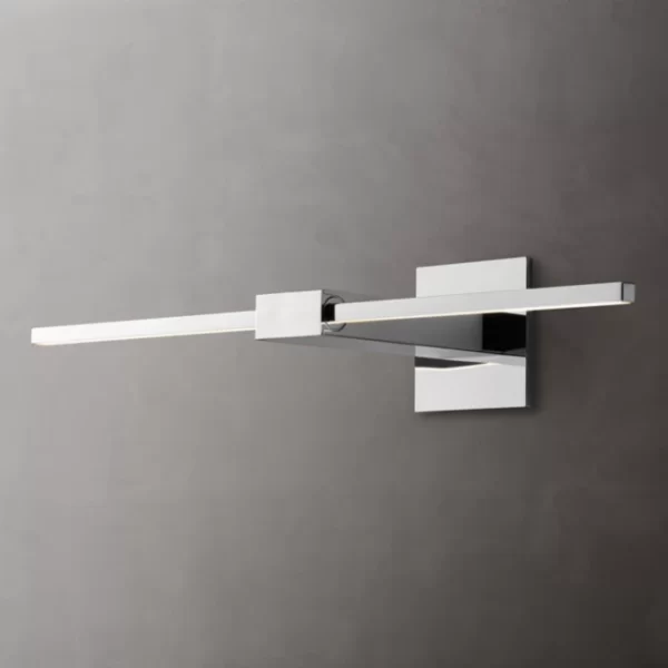 Sleek modern LED wall light fixture on gray wall.
