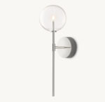 Contemporary wall-mounted light with glass globe and sleek metal design.