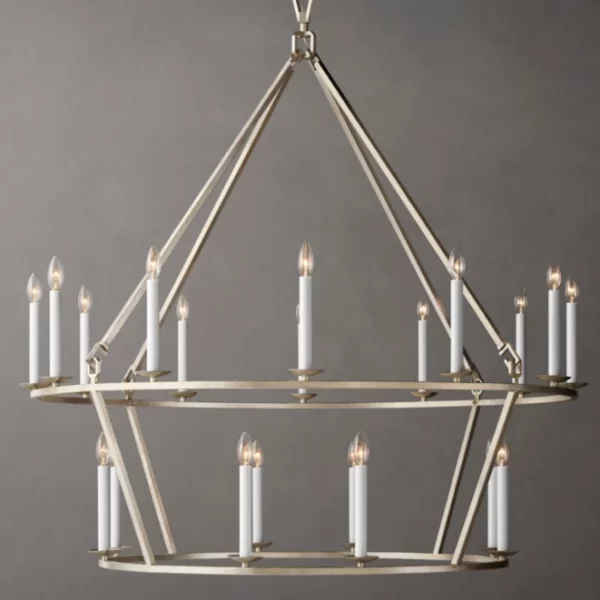 Elegant chandelier with candle-style lights for sophisticated interiors.