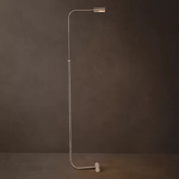 Sleek modern floor lamp with minimalist metal frame and adjustable LED light.