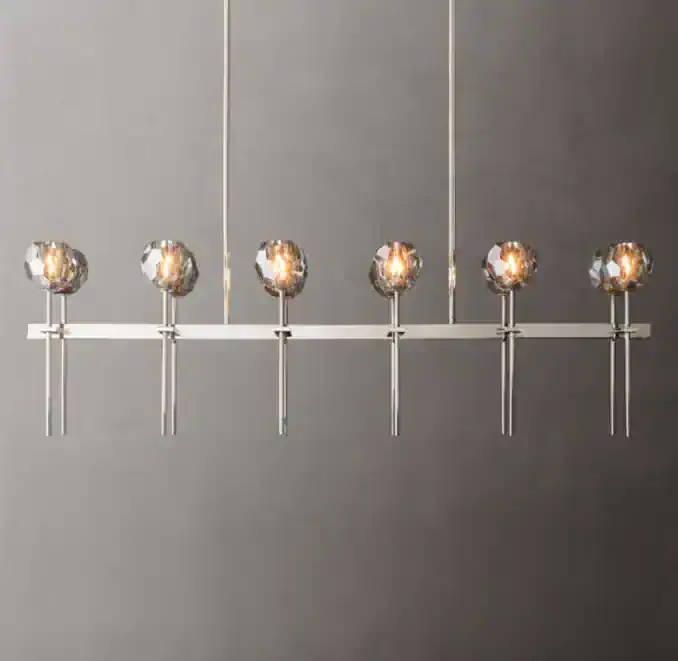 Contemporary pendant light fixture with multiple adjustable spotlights.