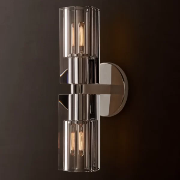Modern wall sconce with glass and metal design by Gorvey Lighting.