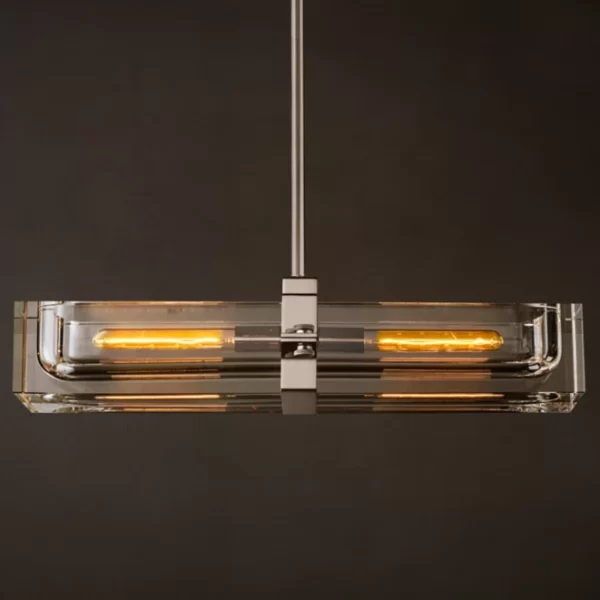 Contemporary pendant light with glass and LED illumination for modern interiors.