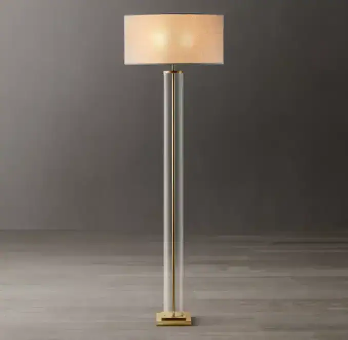 Elegant modern floor lamp with a white shade and metallic stand.