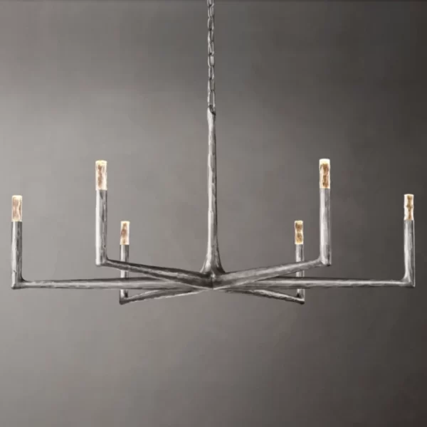 Modern metal chandelier with 8 candle-style lights for elegant decor.