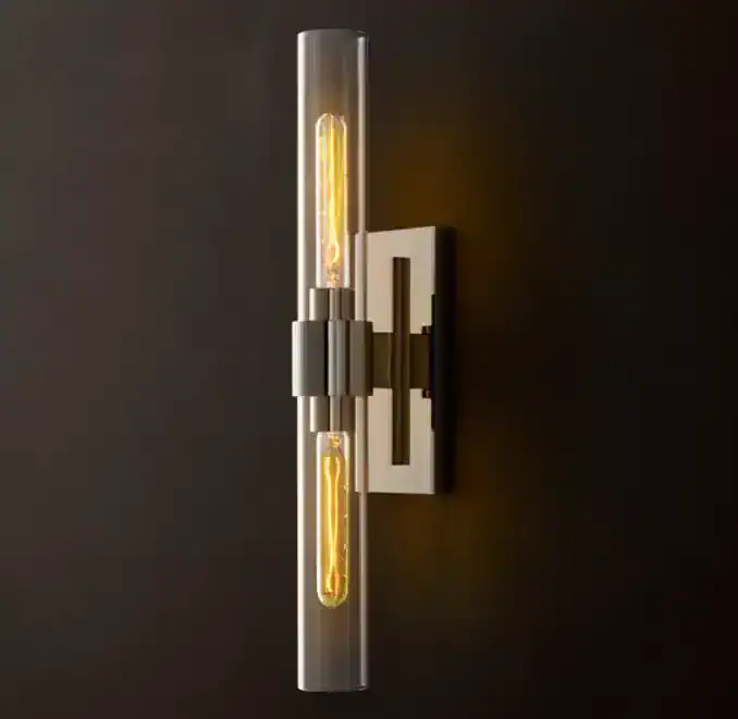 Modern glass deco sconce with LED filament bulbs for stylish lighting.