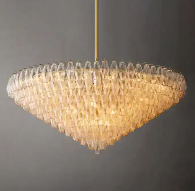 Elegant tiered round chandelier with clear glass pieces for modern lighting.