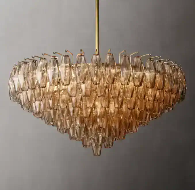 Luxurious chandelier with glass crystals for modern interior lighting.