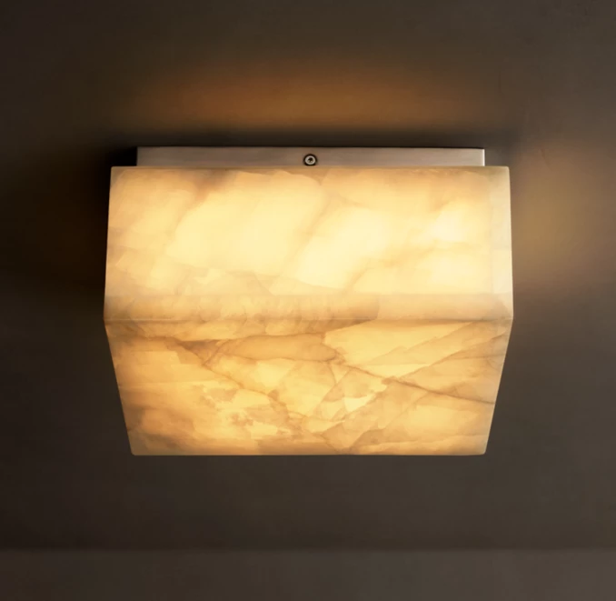 Gorvey GV Rivage Lueur Square Calcite Light Flushmount on ceiling.