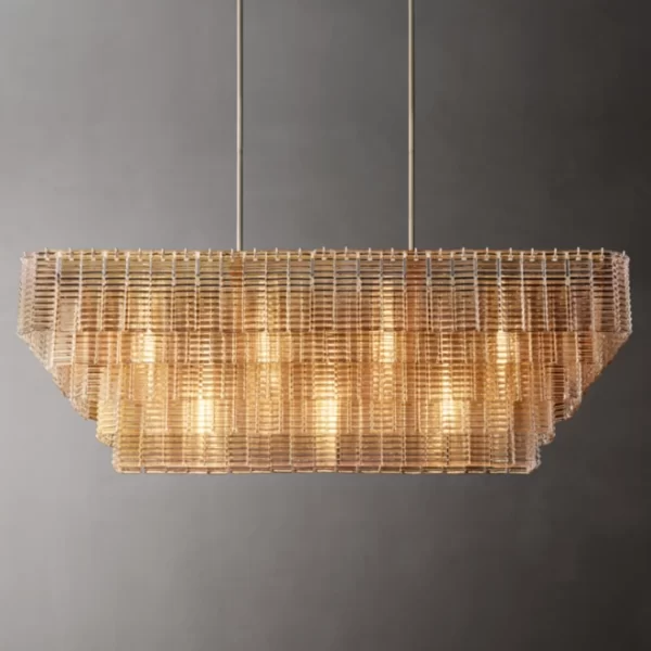 Elegant wooden chandelier with warm lighting for modern interiors.