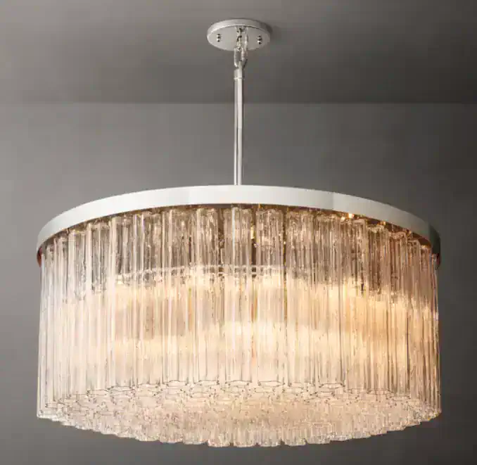 Gorvey lighting chandelier with blown glass and steel design in modern interior.
