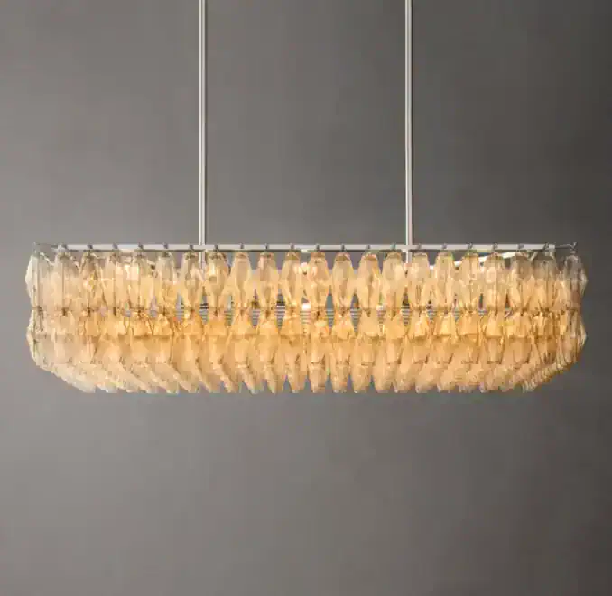 Elegant rectangular glass chandelier by Gorvey Lighting for modern interiors.
